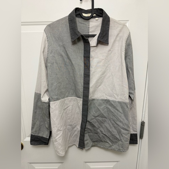 Women’s Jonathan Simkhai Gray Colorblock Button Up Top Size Large Designer - Picture 1 of 11